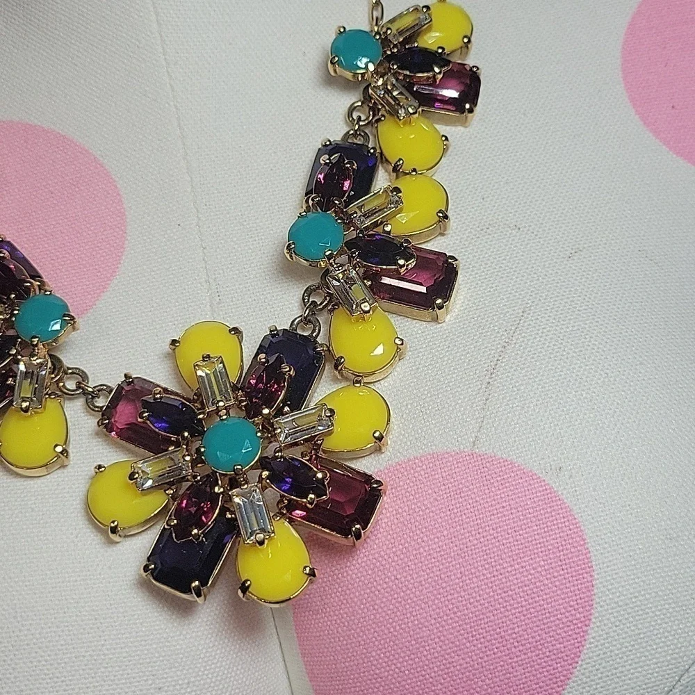 Kate Spade Kladiscope Jeweled Rhinestone Flower Statement Gold Necklace Bib
